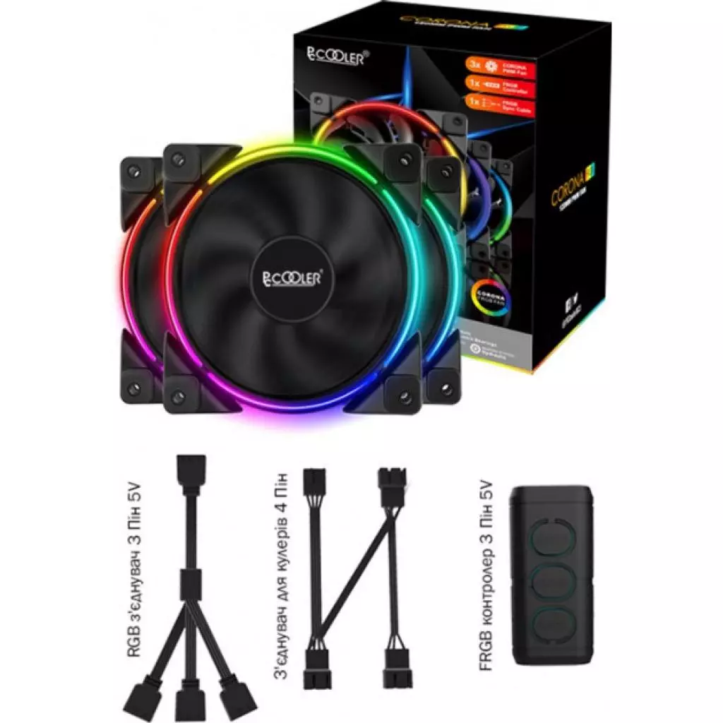 Кулер для корпуса PcСooler CORONA 3-in-1 FRGB KIT - 10 Кулер для корпуса PcСooler CORONA 3-in-1 FRGB KIT - 10