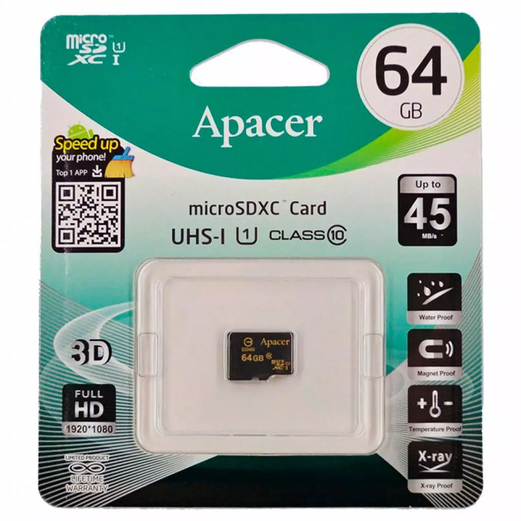 Карта памяти Apacer 64GB microSDXC Class10 UHS-I (AP64GMCSX10U1-RA) - 1 Карта памяти Apacer 64GB microSDXC Class10 UHS-I (AP64GMCSX10U1-RA) - 1
