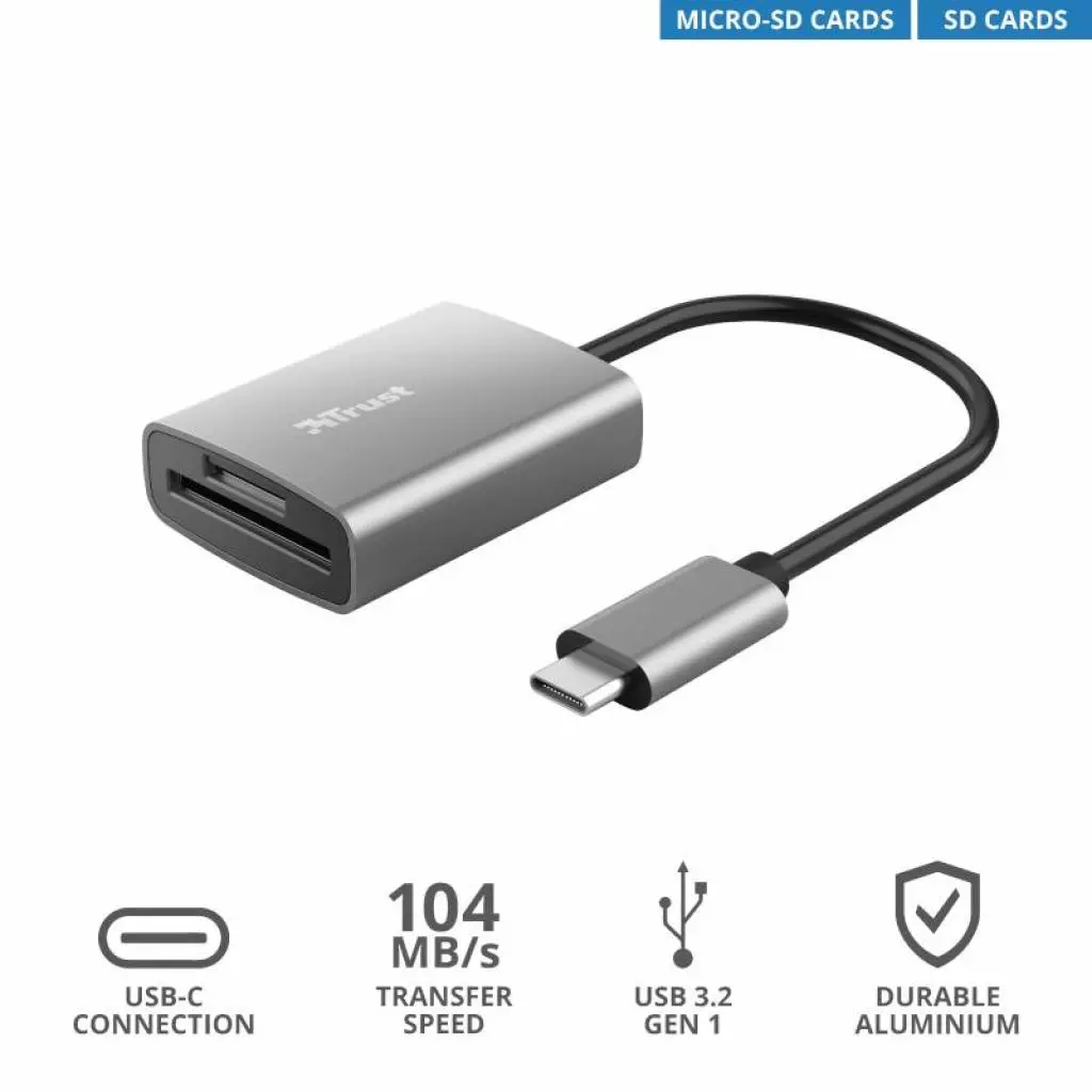 Считыватель флеш-карт Trust Dalyx Fast USB-С Card reader (24136) - 9 Считыватель флеш-карт Trust Dalyx Fast USB-С Card reader (24136) - 9