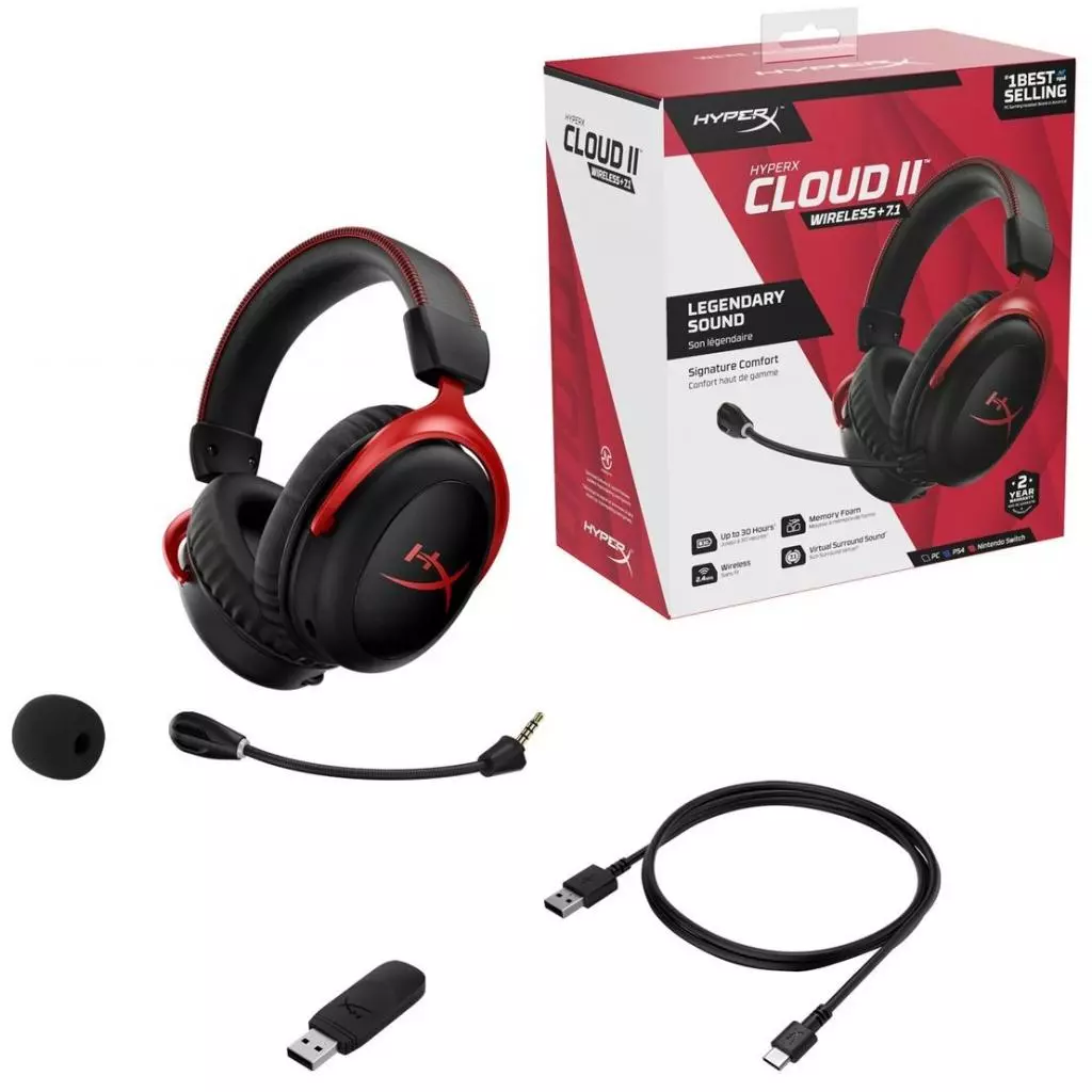 Наушники HyperX Cloud II Wireless Black-red (HHSC2X-BA-RD/G) - 7 Наушники HyperX Cloud II Wireless Black-red (HHSC2X-BA-RD/G) - 7