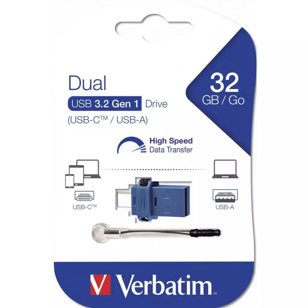 USB флеш накопитель Verbatim 32GB Dual USB Drive USB 3.0/Type-C (49966) - 1 USB флеш накопитель Verbatim 32GB Dual USB Drive USB 3.0/Type-C (49966) - 1