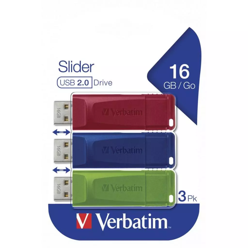 USB флеш накопитель Verbatim 3x16GB Slider Red/Blue/Green USB 2.0 (49326) - 7 USB флеш накопитель Verbatim 3x16GB Slider Red/Blue/Green USB 2.0 (49326) - 7