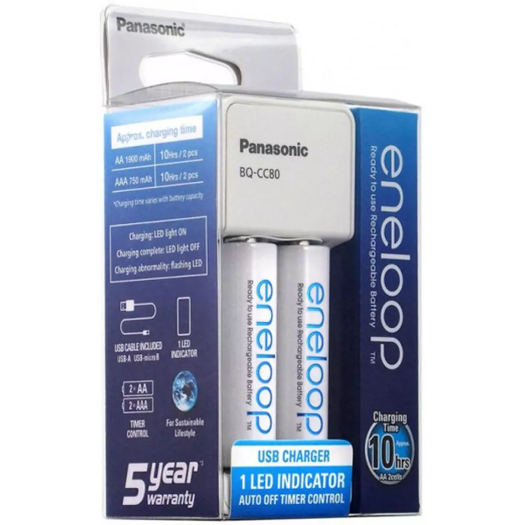 Зарядное устройство для аккумуляторов Panasonic Compact Charger USB +Eneloop 2*AA 1900 mAh NI-MH (K-KJ80MCC20USB) - 4 Зарядное устройство для аккумуляторов Panasonic Compact Charger USB +Eneloop 2*AA 1900 mAh NI-MH (K-KJ80MCC20USB) - 4
