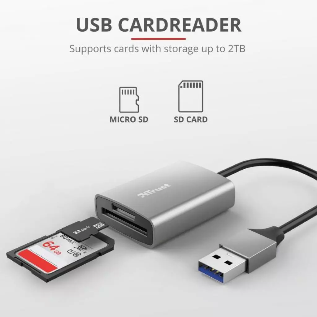 Считыватель флеш-карт Trust DALYX FAST USB 3.2 ALUMINIUM (24135_TRUST) - 5 Считыватель флеш-карт Trust DALYX FAST USB 3.2 ALUMINIUM (24135_TRUST) - 5