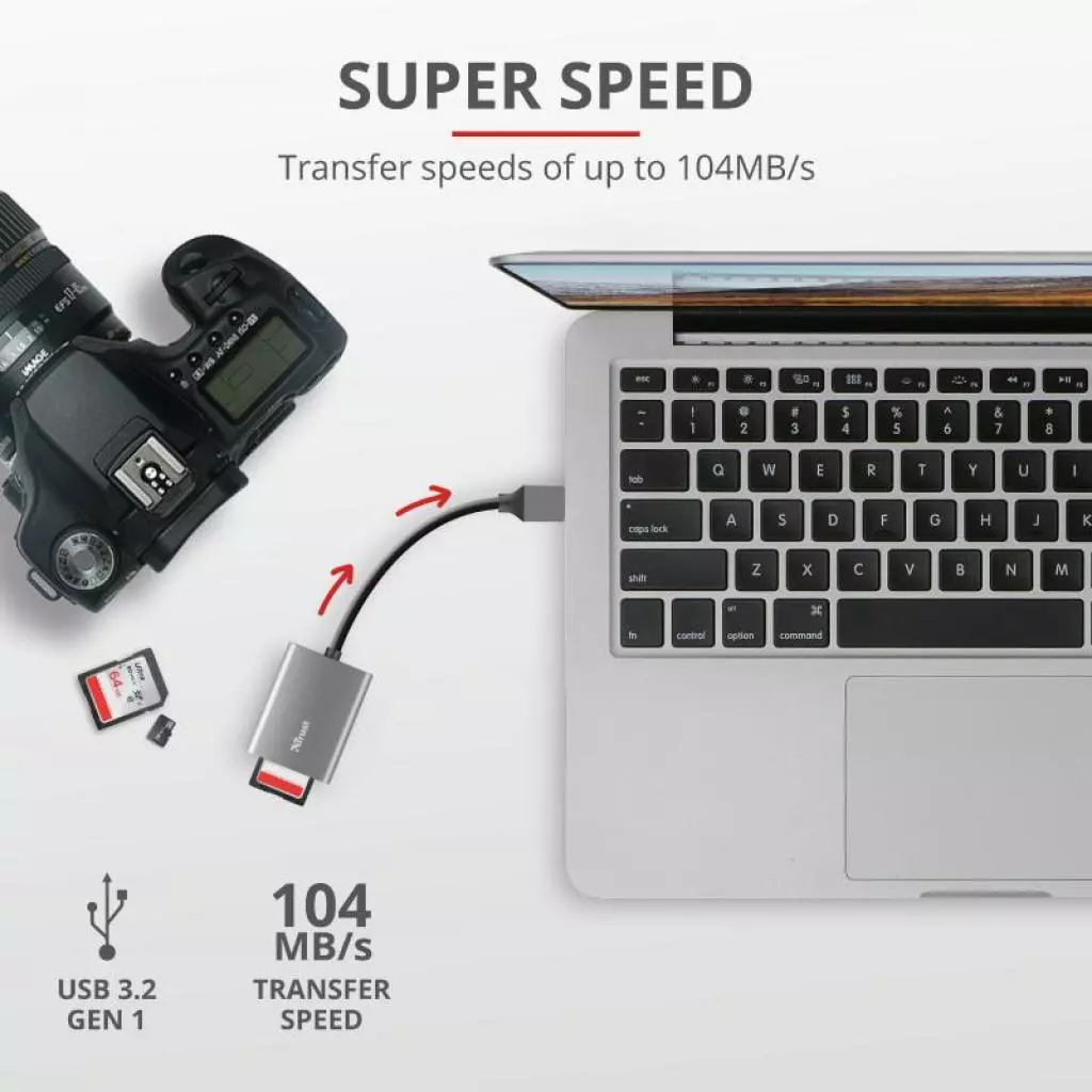 Считыватель флеш-карт Trust DALYX FAST USB 3.2 ALUMINIUM (24135_TRUST) - 6 Считыватель флеш-карт Trust DALYX FAST USB 3.2 ALUMINIUM (24135_TRUST) - 6