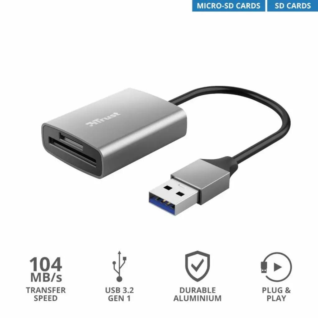 Считыватель флеш-карт Trust DALYX FAST USB 3.2 ALUMINIUM (24135_TRUST) - 8 Считыватель флеш-карт Trust DALYX FAST USB 3.2 ALUMINIUM (24135_TRUST) - 8