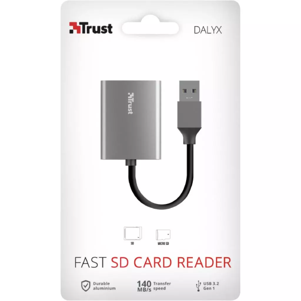 Считыватель флеш-карт Trust DALYX FAST USB 3.2 ALUMINIUM (24135_TRUST) - 9 Считыватель флеш-карт Trust DALYX FAST USB 3.2 ALUMINIUM (24135_TRUST) - 9