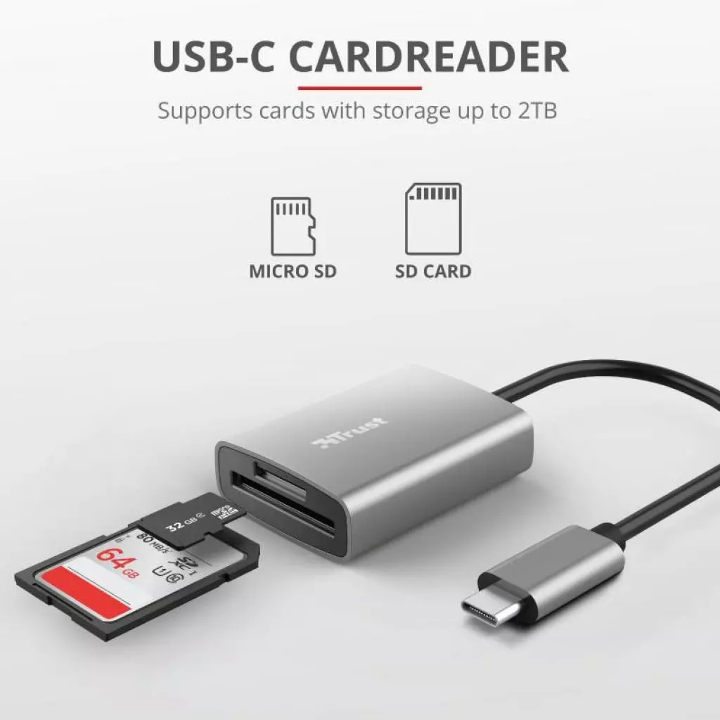 Считыватель флеш-карт Trust DALYX FAST USB-C ALUMINIUM (24136_TRUST) - 5 Считыватель флеш-карт Trust DALYX FAST USB-C ALUMINIUM (24136_TRUST) - 5