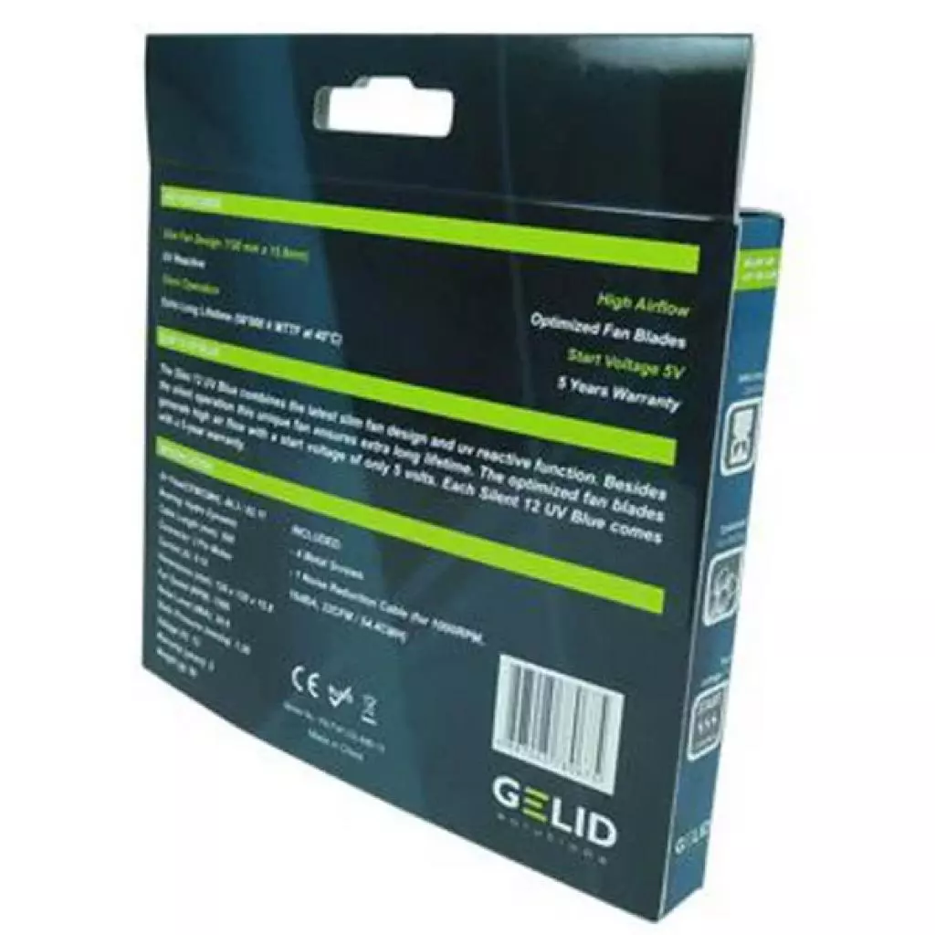 Кулер для корпуса Gelid Solutions Slim 12 UV Blue 120 mm (FN-FW12SlimB-15) - 3 Кулер для корпуса Gelid Solutions Slim 12 UV Blue 120 mm (FN-FW12SlimB-15) - 3