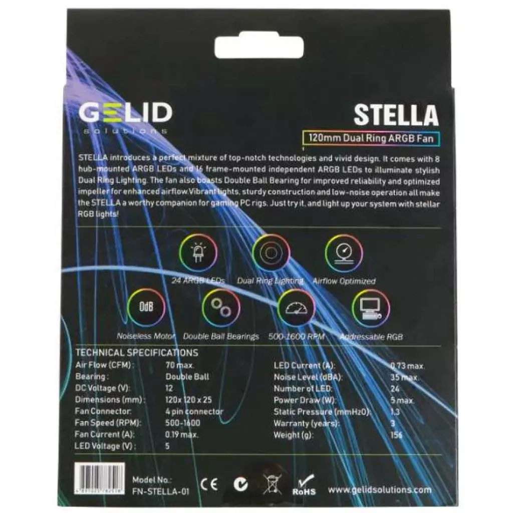 Кулер для корпуса Gelid Solutions Stella ARGB 120mm (FN-STELLA-01) - 3 Кулер для корпуса Gelid Solutions Stella ARGB 120mm (FN-STELLA-01) - 3