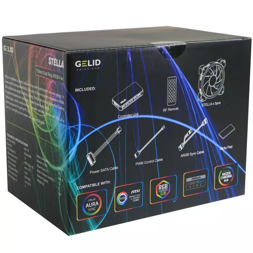 Кулер для корпуса Gelid Solutions AMBER 5 ARGB Combo Bundle ( 5 вентиляторов ) (RF-RGB-MP-01) - 5 Кулер для корпуса Gelid Solutions AMBER 5 ARGB Combo Bundle ( 5 вентиляторов ) (RF-RGB-MP-01) - 5