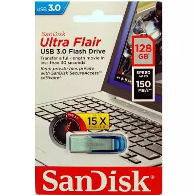 USB флеш накопитель SanDisk 128GB Ultra Flair Blue USB 3.0 (SDCZ73-128G-G46B) - 5 USB флеш накопитель SanDisk 128GB Ultra Flair Blue USB 3.0 (SDCZ73-128G-G46B) - 5
