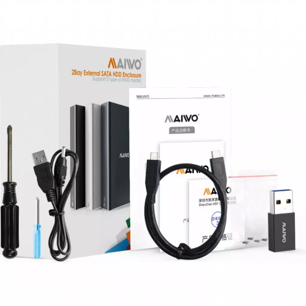 Карман внешний Maiwo 2*HDD 2.5" SATA/SSD up to 9.5mm USB3.1 GEN2 Type-C, RAID 0,1 (K25272C) - 2 Карман внешний Maiwo 2*HDD 2.5" SATA/SSD up to 9.5mm USB3.1 GEN2 Type-C, RAID 0,1 (K25272C) - 2