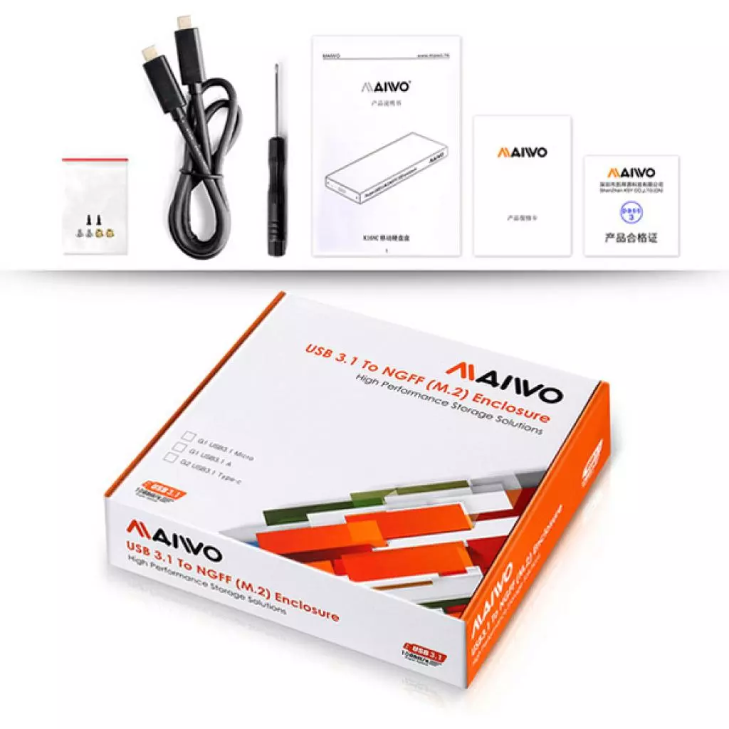 Карман внешний Maiwo M.2 SSD (NGFF) SATA USB3.1 GEN2 Type-C al. (K16NC black) - 3 Карман внешний Maiwo M.2 SSD (NGFF) SATA USB3.1 GEN2 Type-C al. (K16NC black) - 3