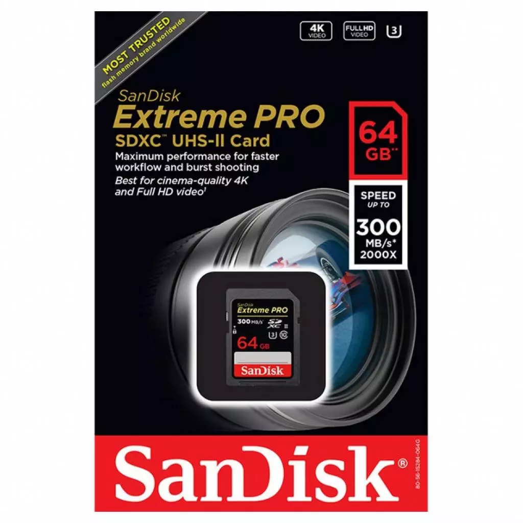 Карта памяти SanDisk 64GB SDXC Extreme Pro UHS-II (SDSDXDK-064G-GN4IN) - 2 Карта памяти SanDisk 64GB SDXC Extreme Pro UHS-II (SDSDXDK-064G-GN4IN) - 2