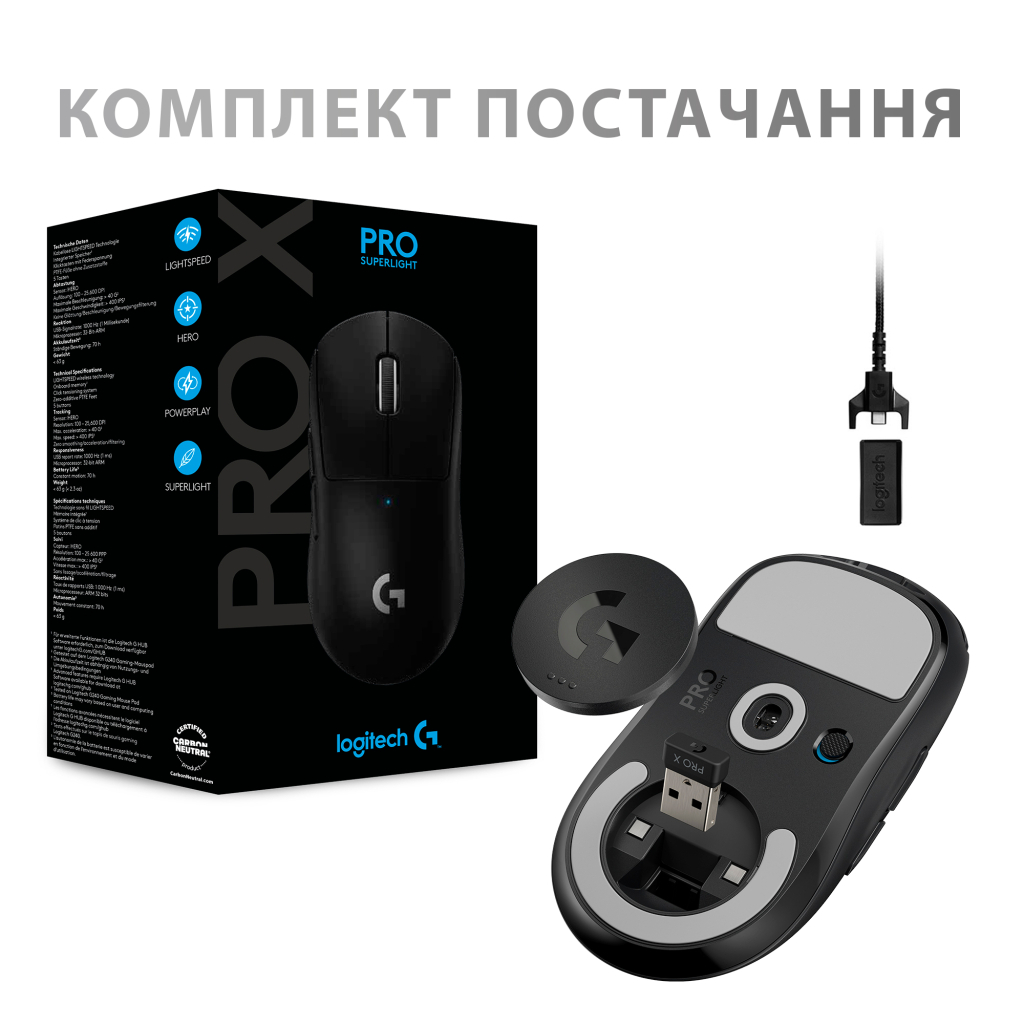 Мышка Logitech G Pro X Superlight Wireless Black (910-005880) - 9 Мышка Logitech G Pro X Superlight Wireless Black (910-005880) - 9