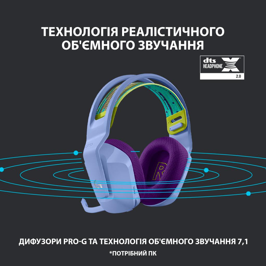 Наушники Logitech G733 Lightspeed Wireless RGB Gaming Headset Lilac (981-000890) - 9