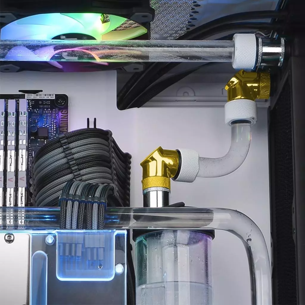 Фитинг для СВО ThermalTake Pacific G1/4 90 Degree Adapter - Gold/DIY LCS/Fitting (CL-W268-CU00GD-A) - 4