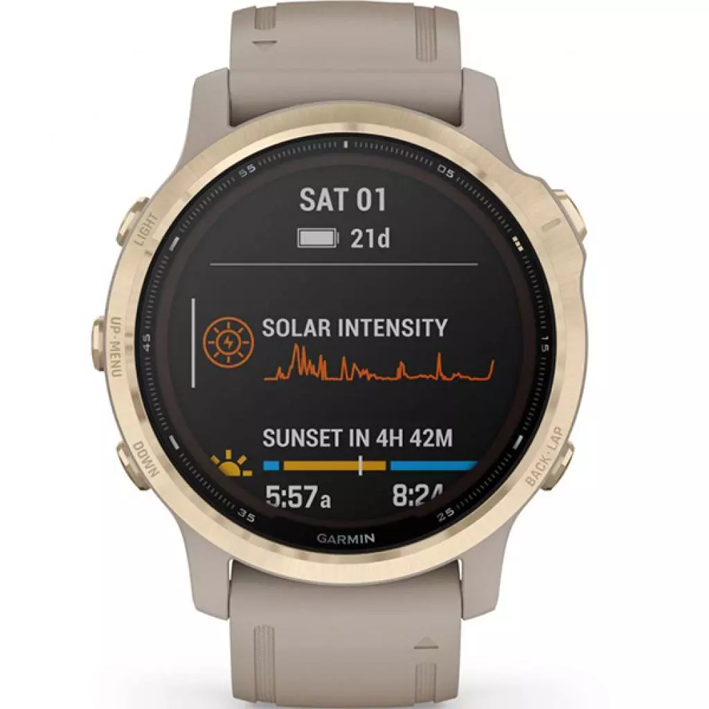 Смарт-часы Garmin fenix 6S Pro Solar, Light Gold with Light Sand Band, GPS nav (010-02409-11) - 6