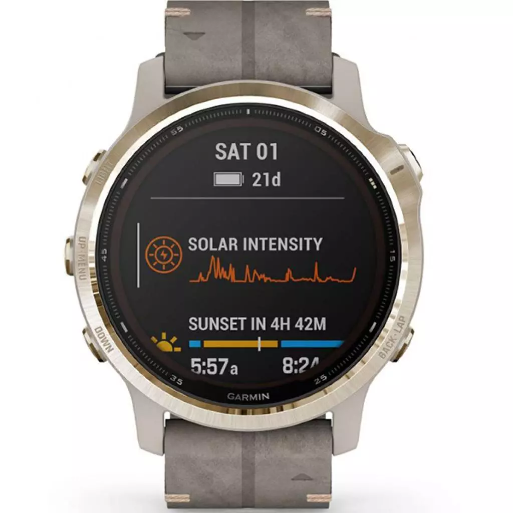 Смарт-часы Garmin fenix 6S Pro Solar, Light Gold with Shale Gray Suede Band, G (010-02409-26) - 6 Смарт-часы Garmin fenix 6S Pro Solar, Light Gold with Shale Gray Suede Band, G (010-02409-26) - 6