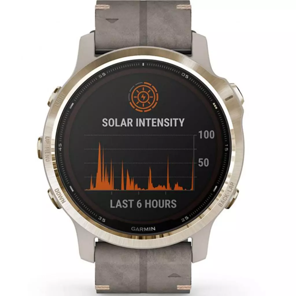 Смарт-часы Garmin fenix 6S Pro Solar, Light Gold with Shale Gray Suede Band, G (010-02409-26) - 7 Смарт-часы Garmin fenix 6S Pro Solar, Light Gold with Shale Gray Suede Band, G (010-02409-26) - 7