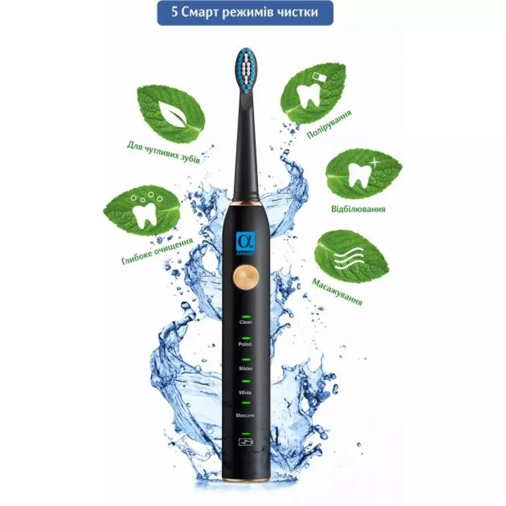 Электрическая зубная щетка AHealth SMART SONIC SMILE 1 black (AHsss1b) - 1 Электрическая зубная щетка AHealth SMART SONIC SMILE 1 black (AHsss1b) - 1