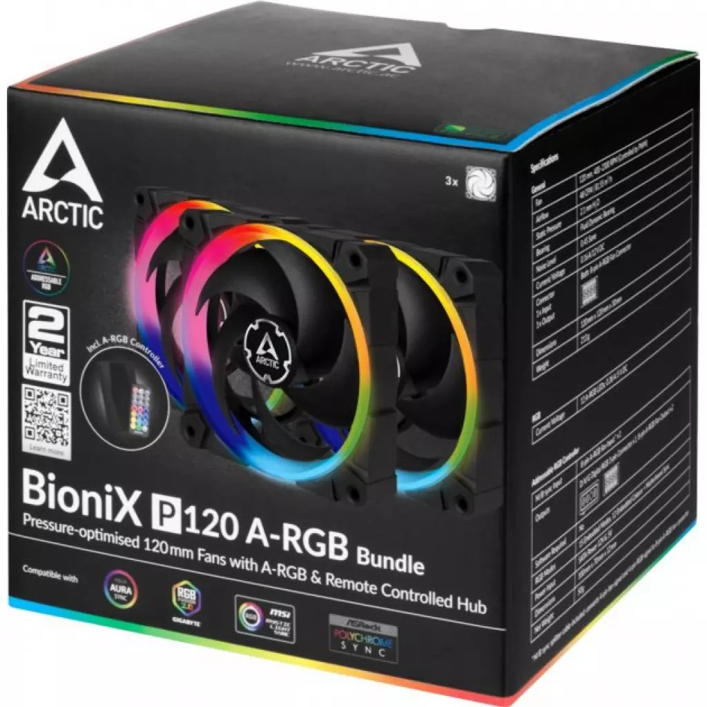 Кулер для корпуса Arctic P120 A-RGB 3x120mm ARGB (ACFAN00156A) - 7 Кулер для корпуса Arctic P120 A-RGB 3x120mm ARGB (ACFAN00156A) - 7