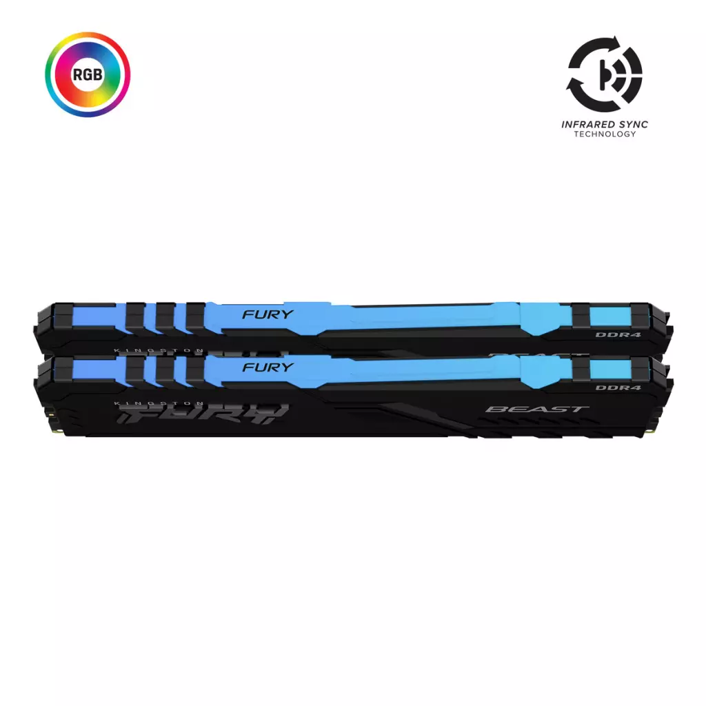 Модуль памяти для компьютера DDR4 64GB (2x32GB) 3200 MHz Fury Beast RGB Kingston Fury (ex.HyperX) (KF432C16BBAK2/64) - 1