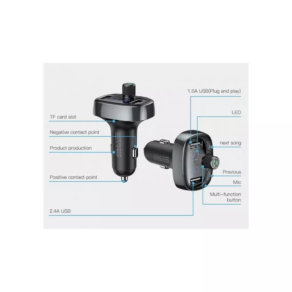 FM модулятор Baseus T typed Bluetooth MP3 Tarnish (CCALL-TM01) - 6 FM модулятор Baseus T typed Bluetooth MP3 Tarnish (CCALL-TM01) - 6