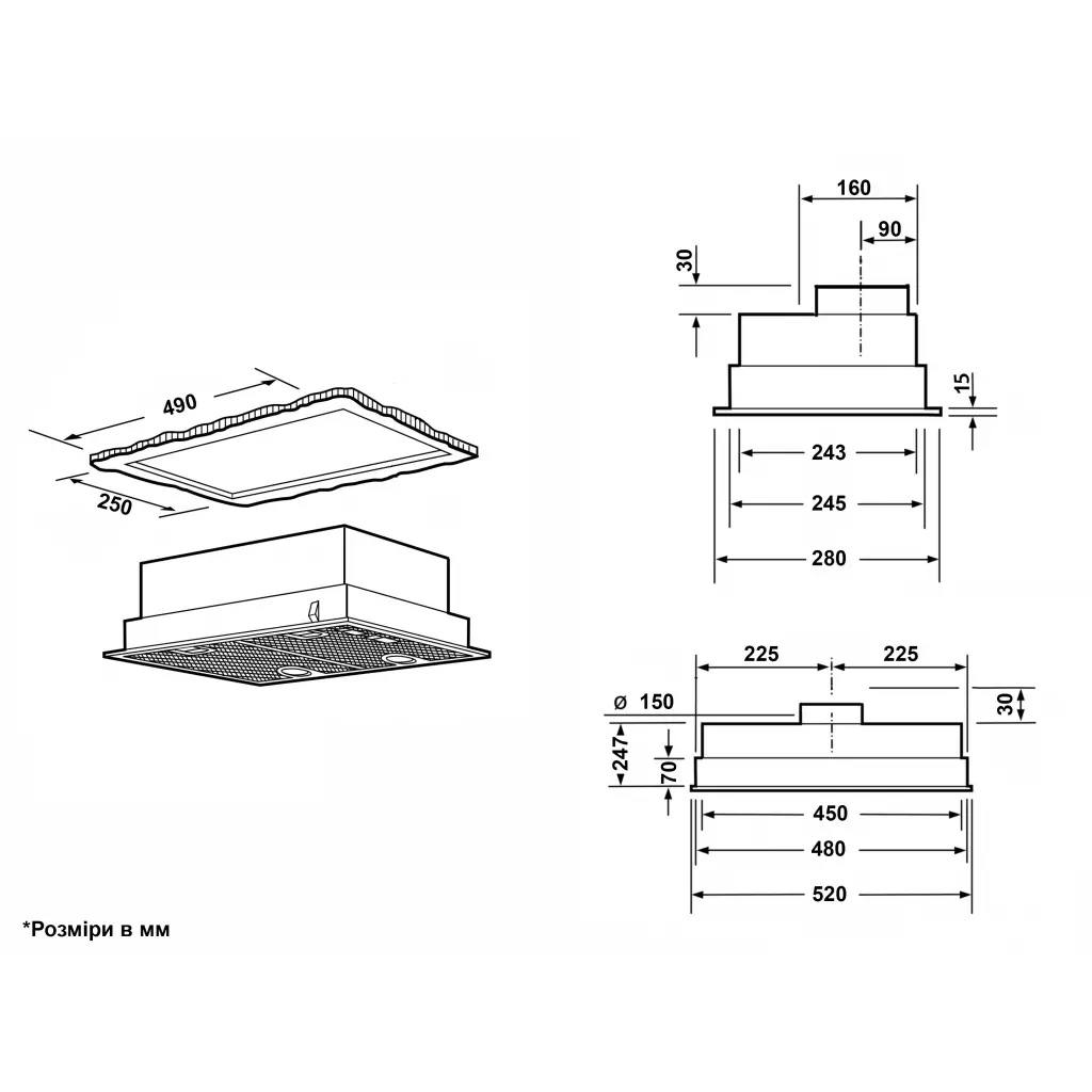 Вытяжка кухонная Interline LINE BL A/60 GL/PB - 2 Вытяжка кухонная Interline LINE BL A/60 GL/PB - 2