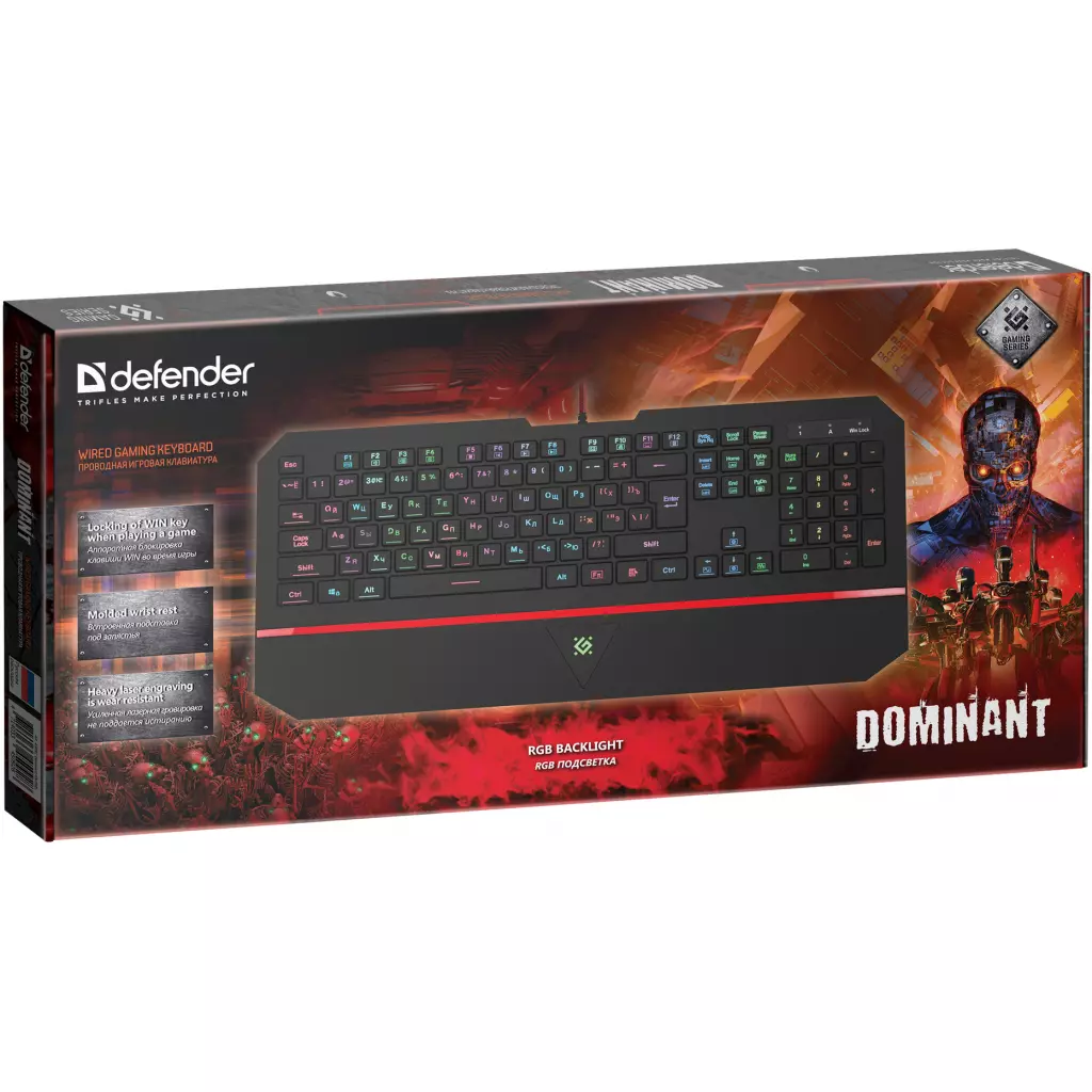 Клавиатура Defender Dominant GK-092L RGB USB Ru Black (45092) - 7 Клавиатура Defender Dominant GK-092L RGB USB Ru Black (45092) - 7
