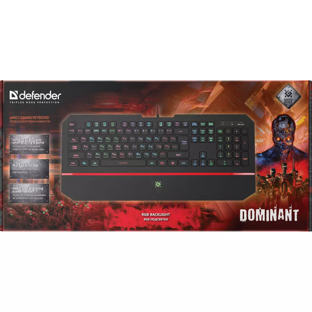 Клавиатура Defender Dominant GK-092L RGB USB Ru Black (45092) - 8 Клавиатура Defender Dominant GK-092L RGB USB Ru Black (45092) - 8