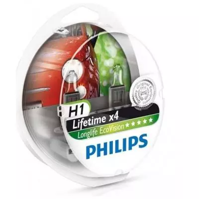 Автолампа PHILIPS H1 LongLife EcoVision, 2шт (12258LLECOS2)