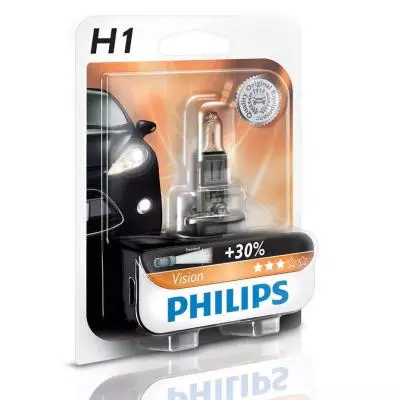 Автолампа PHILIPS H1 Vision, 3200K, 1шт (12258PRB1)