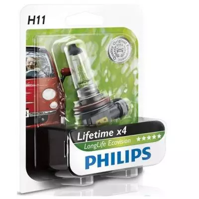 Автолампа PHILIPS H11 LongLife EcoVision, 1шт (12362LLECOB1)