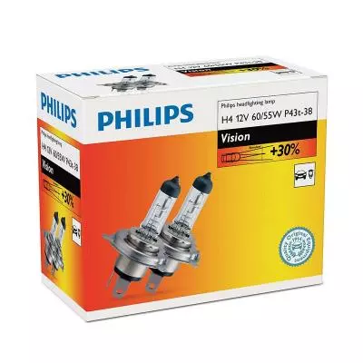 Автолампа PHILIPS H4 Vision, 3200K, 2шт (12342PRC2)