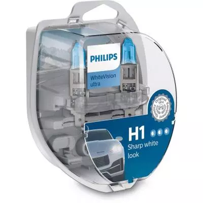 Автолампа Philips H1 WhiteVision Ultra +60%, 3700K, 2шт/блістер (12258WVUSM)