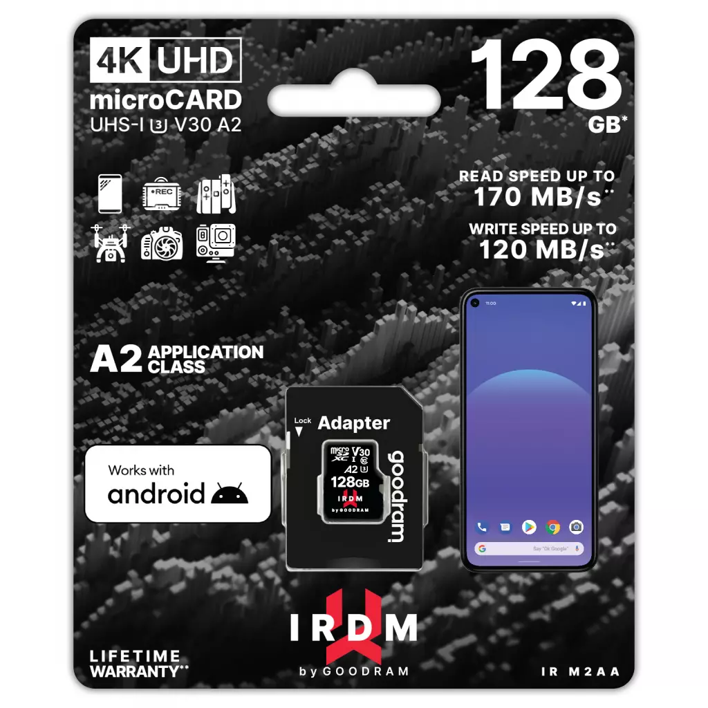 Карта памяти Goodram 128GB microSDXC class 10 UHS I U3 A2 (IR-M2AA-1280R12) - 1 Карта памяти Goodram 128GB microSDXC class 10 UHS I U3 A2 (IR-M2AA-1280R12) - 1