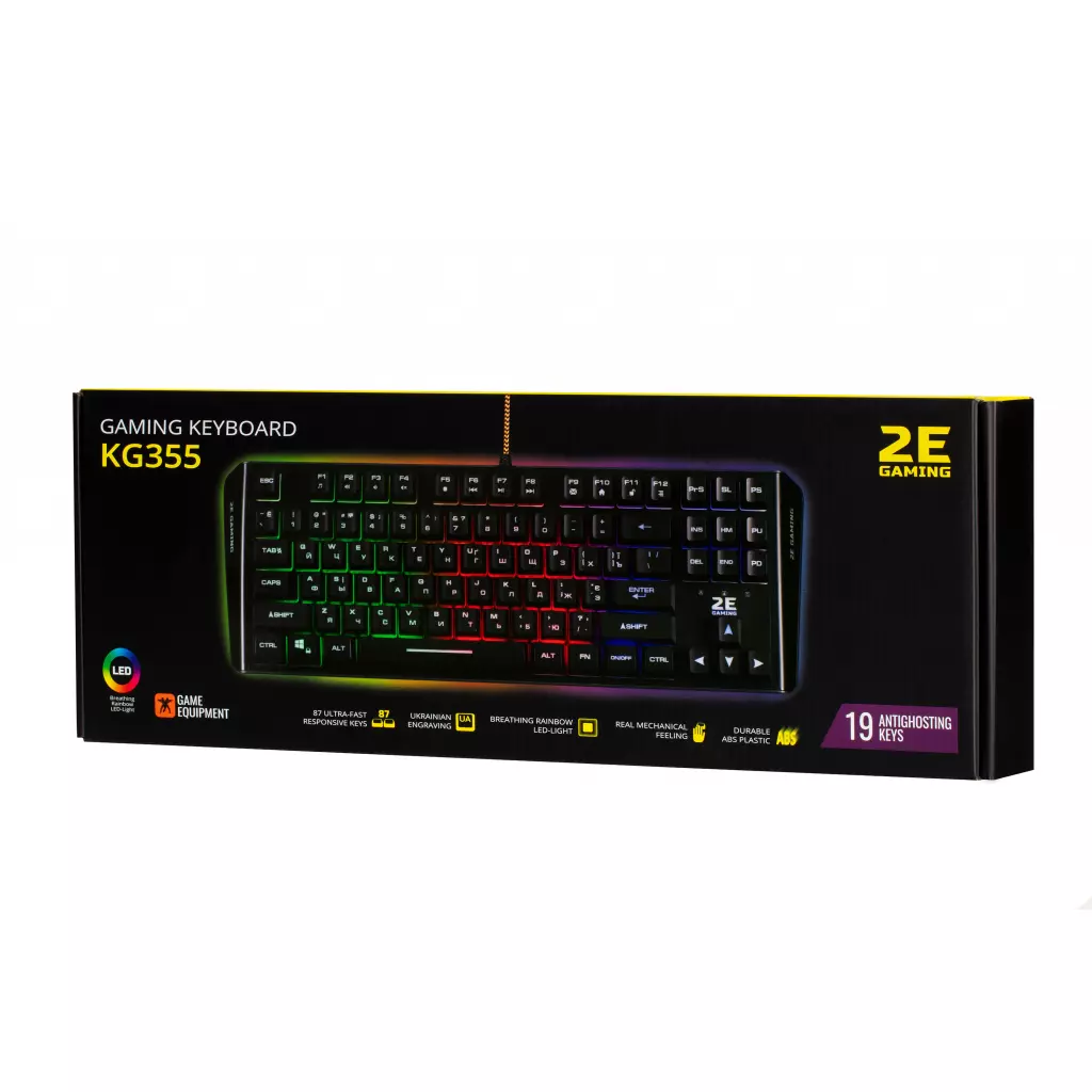 Клавиатура 2E KG355 LED 87key USB Black Ukr (2E-KG355UBK) - 1 Клавиатура 2E KG355 LED 87key USB Black Ukr (2E-KG355UBK) - 1