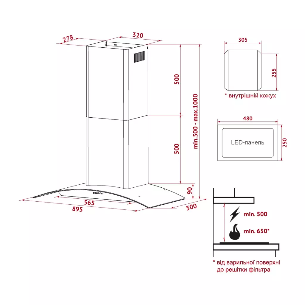 Вытяжка кухонная Perfelli TG 9635 I 1000 LED - 9 Вытяжка кухонная Perfelli TG 9635 I 1000 LED - 9