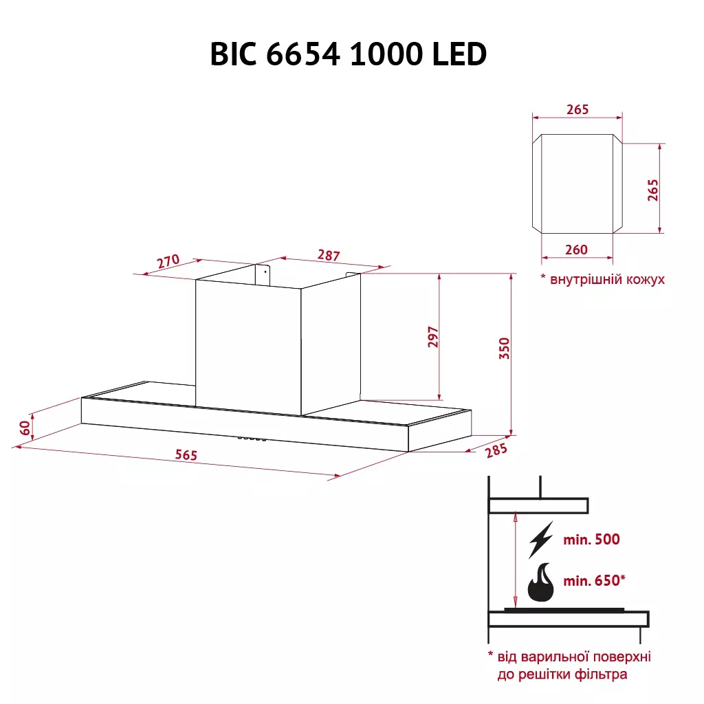 Вытяжка кухонная Perfelli BIC 6654 I 1000 LED - 9 Вытяжка кухонная Perfelli BIC 6654 I 1000 LED - 9