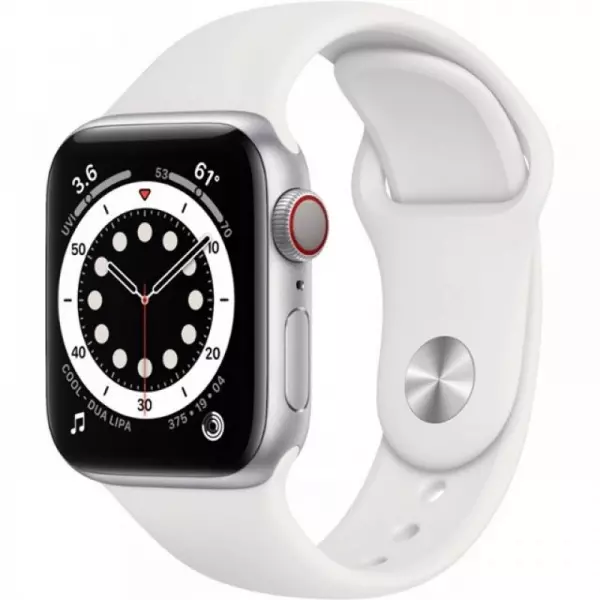 Apple Watch Series 6 40mm (GPS+LTE) Silver Aluminum Case with White Sport Band (M06M3/M02N3) - Apple Watch Series 6 40mm (GPS+LTE) Silver Aluminum Case with White Sport Band (M06M3/M02N3)