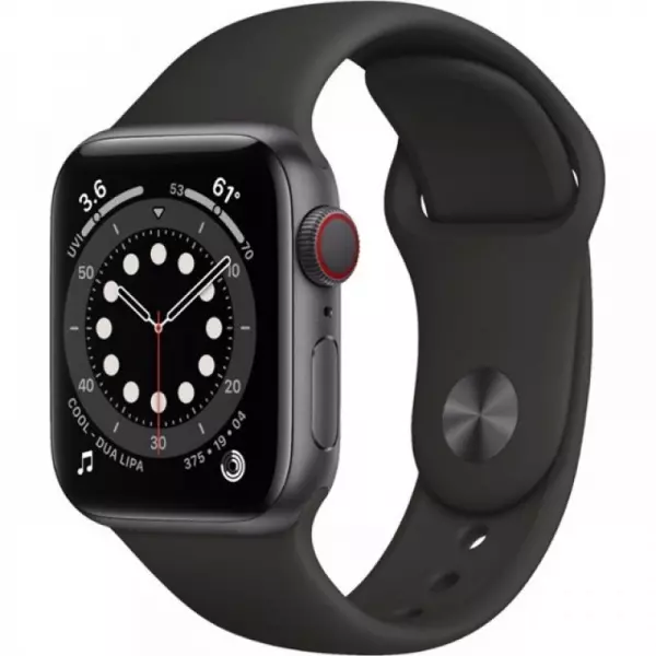 Apple Watch Series 6 40mm (GPS+LTE) Space Gray Aluminum Case with Black Sport Band (M06P3/M02Q3) - Apple Watch Series 6 40mm (GPS+LTE) Space Gray Aluminum Case with Black Sport Band (M06P3/M02Q3)