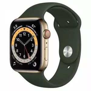 Apple Watch Series 6 44mm (GPS+LTE) Gold Stainless Steel Case with Cyprus Green Sport Band (M07N3)