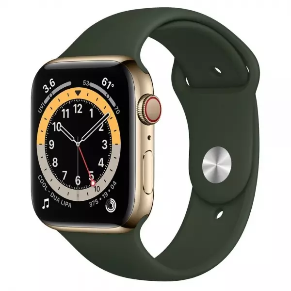 Apple Watch Series 6 44mm (GPS+LTE) Gold Stainless Steel Case with Cyprus Green Sport Band (M07N3) - Apple Watch Series 6 44mm (GPS+LTE) Gold Stainless Steel Case with Cyprus Green Sport Band (M07N3)
