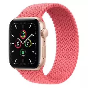 Apple Watch SE 44mm (GPS) Gold Aluminum Case with Pink Punch Braided Solo Loop (MYE22)