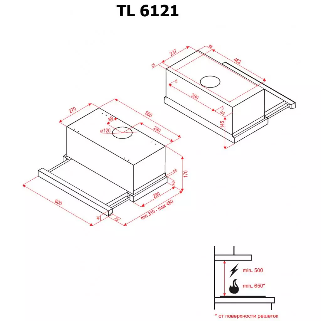 Вытяжка кухонная Perfelli TL 6121 BL - 6 Вытяжка кухонная Perfelli TL 6121 BL - 6