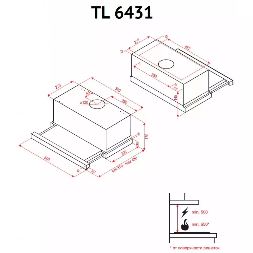 Вытяжка кухонная Perfelli TL 6431 BL - 6 Вытяжка кухонная Perfelli TL 6431 BL - 6