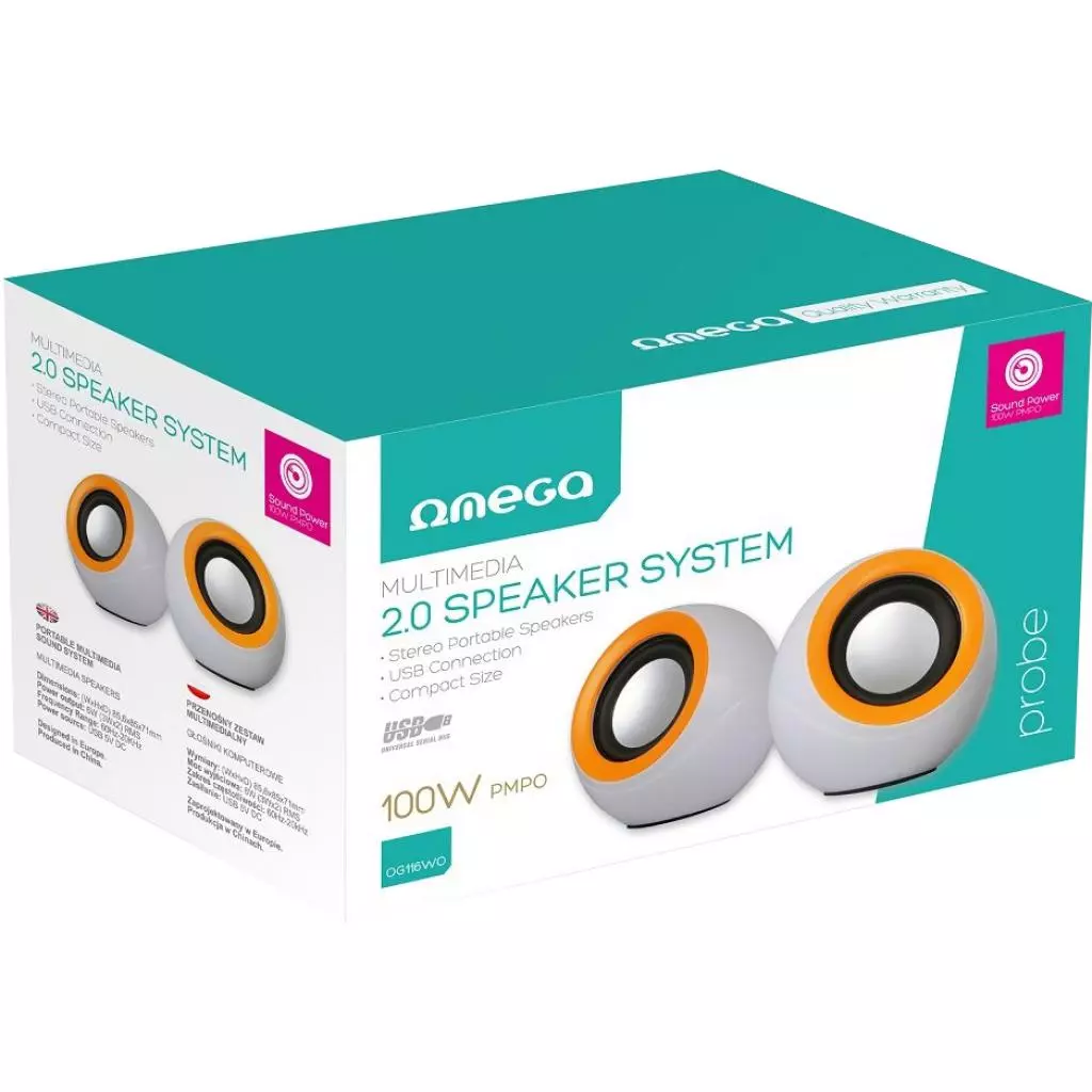 Акустическая система Omega OG-116B white orange 2x3W RMS USB (OG116BWO) - 1 Акустическая система Omega OG-116B white orange 2x3W RMS USB (OG116BWO) - 1