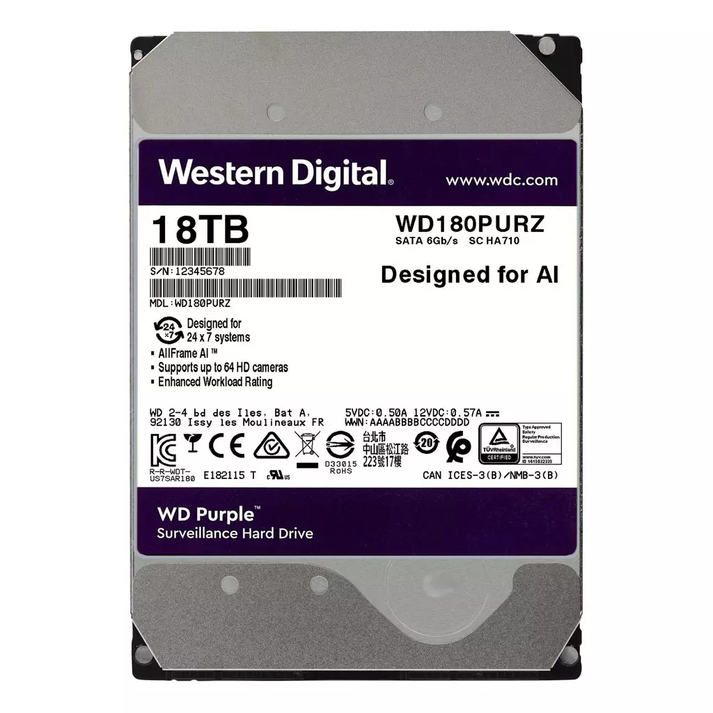 Жесткий диск 3.5" 18TB WD (WD180PURZ)